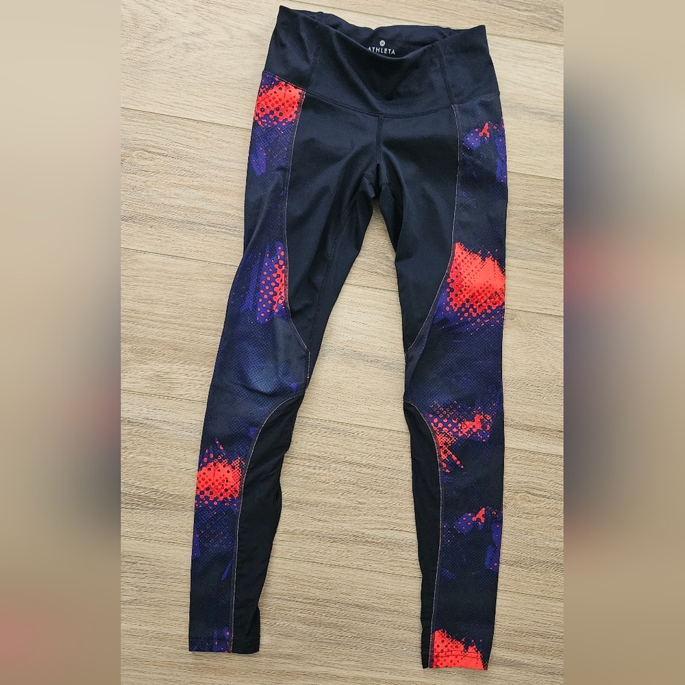 Athleta Electro Cobalt Ankle Leggings Navy Orange Mesh Size XXS